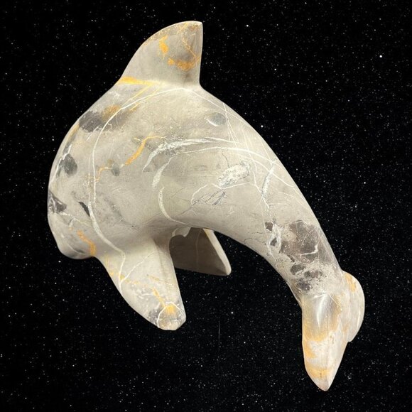 Hand Carved Gray Marble Stone Dolphin Figurine Paperweight 4.5”T 5”W - Picture 5 of 10